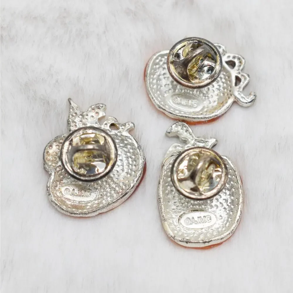 Vintage AJMC Halloween Lot Pumpkin Brooch Pin Enamel Autumn Fall Costume Jewelry